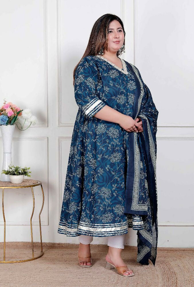 Miravan Plus Size Women'S Jashn Hand Block Printed Ethnic Anarkali Kurta And Dupatta - Distacart