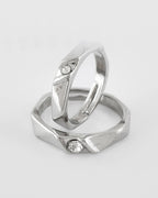 VOJ Stainless Steel Cubic Zirconia Silver Plated Adjustable Ring Set for Couple