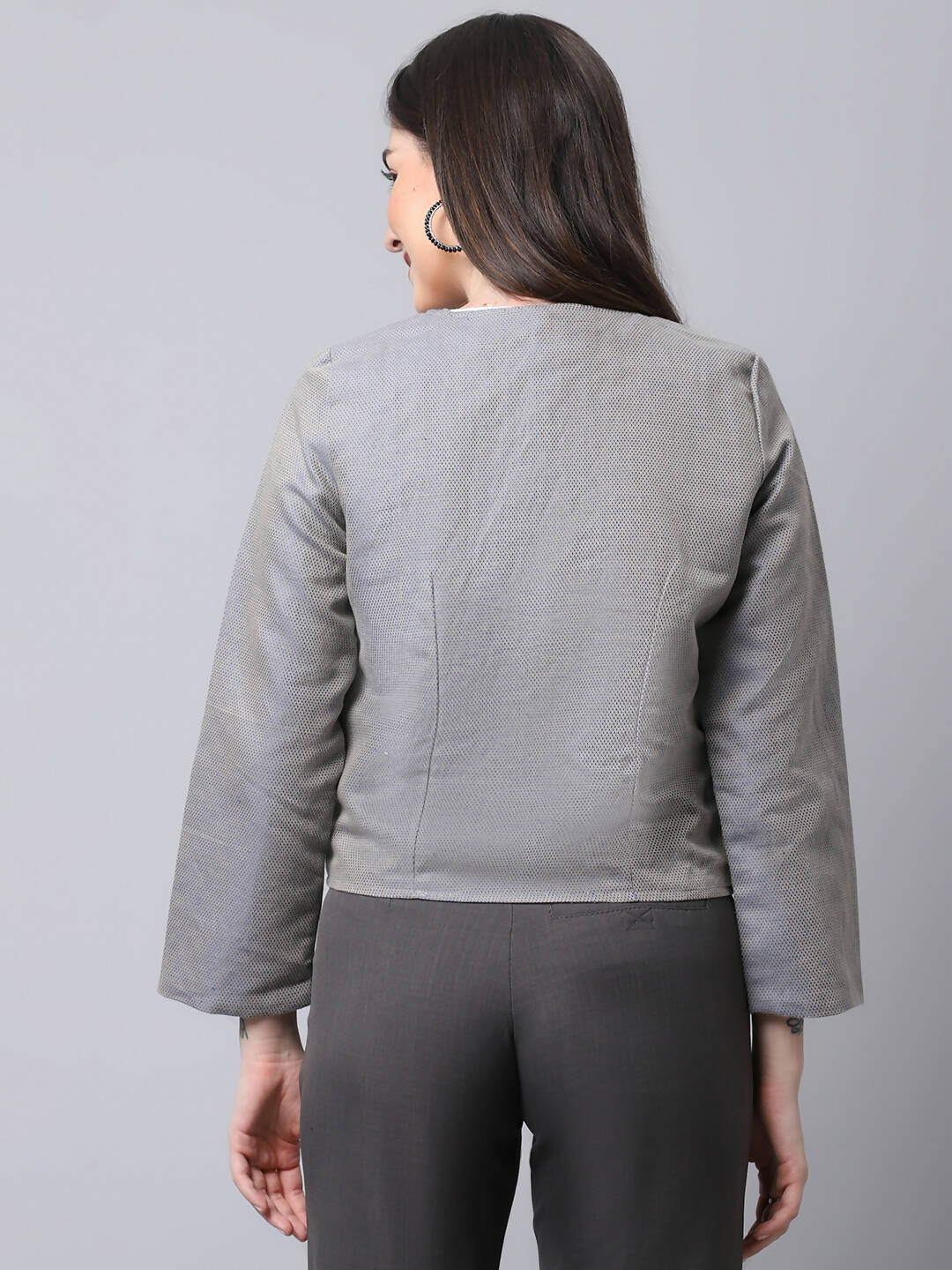 Even Apparels Grey Polywool Open Front Statement Women's Jacket (BF006)