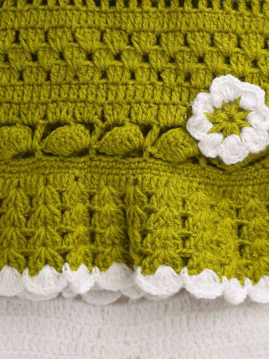 ChutPut Hand knitted Crochet Wool Royal Dress For Baby Girls - Green