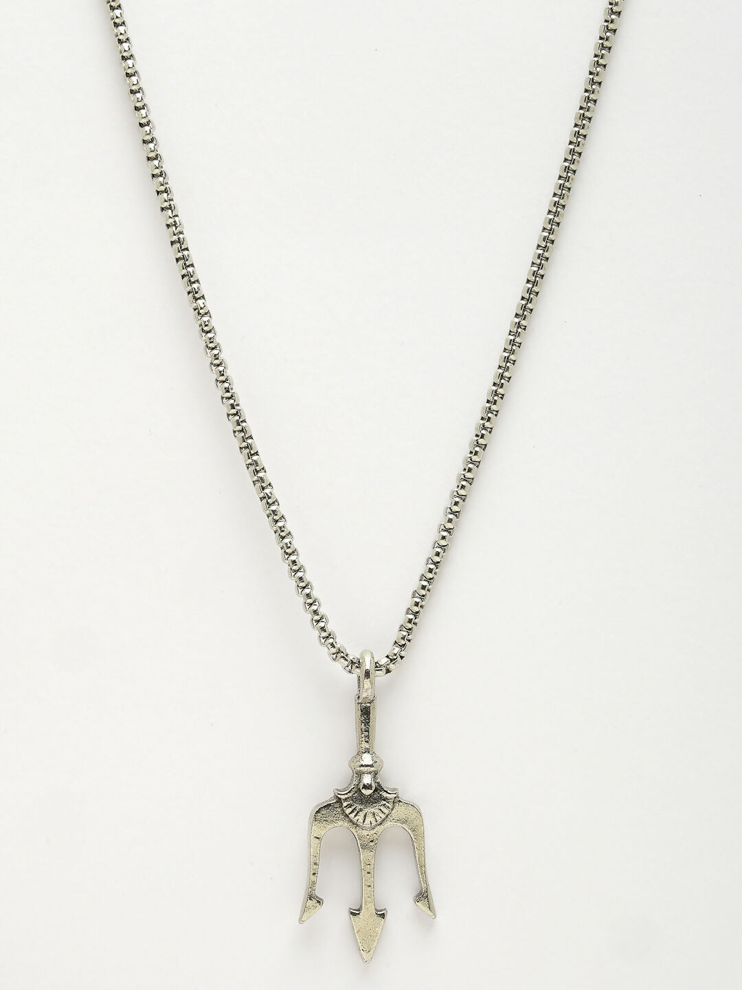 NVR Men's Silver-Plated Stainless Steel Geometric Charm Pendant With Chain