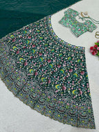 Jyoti Fashion Women's Bottle Green Faux Georgette Sequins with Thread Embroidered Designer Lehenga Choli Set