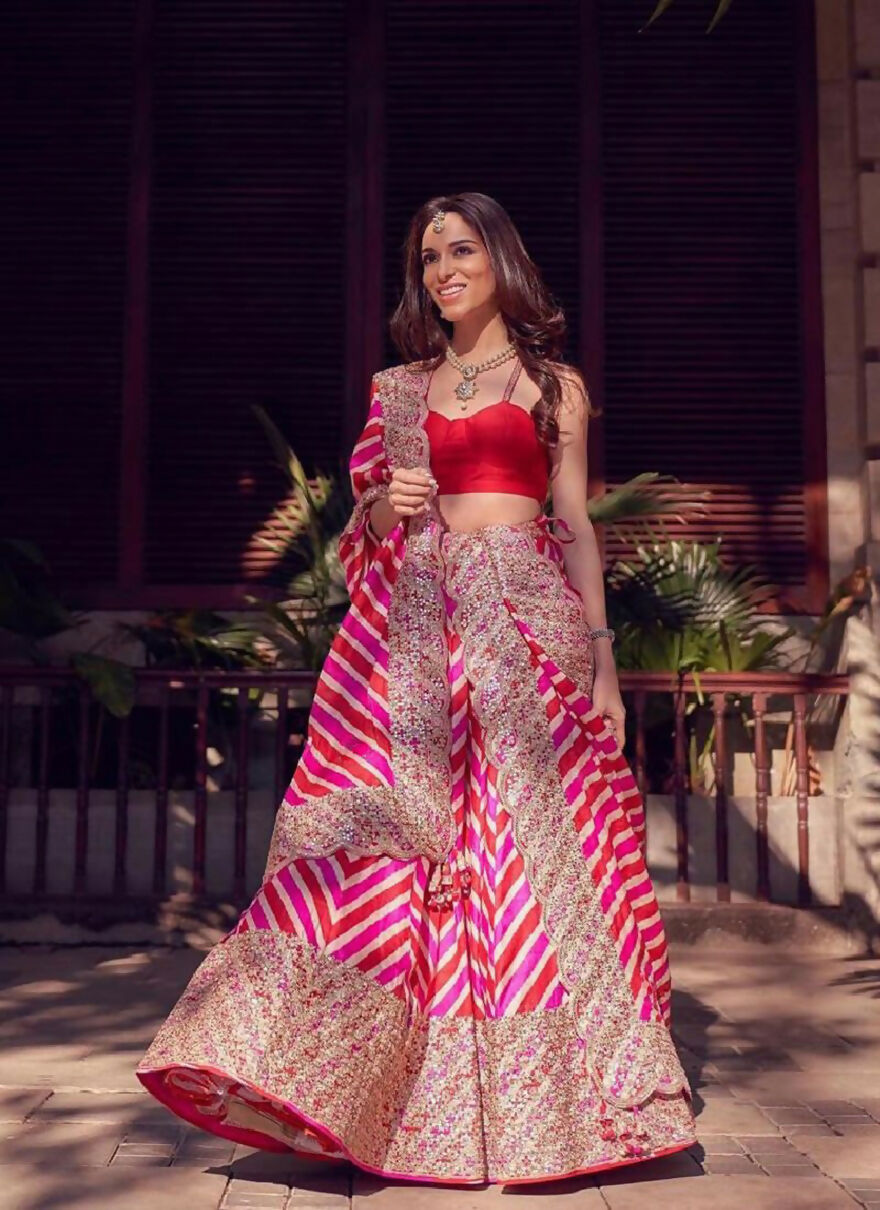 Jyoti Fashion Red & Pink Digital Print with Sequin Codding Embroidered Georgette Lehenga Choli with Dupatta