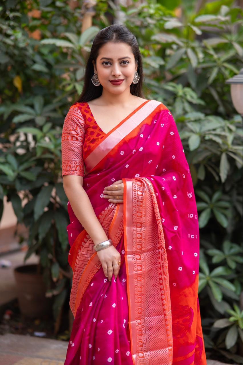 Rani Jute Silk Ethnic Motifs Saree with Unstitched Blouse - A2M - Distacart