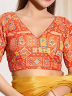 Joban Fashion Orange Viscose Rayon Padded Blouse With V Neck Elbow Sleeves - Distacart