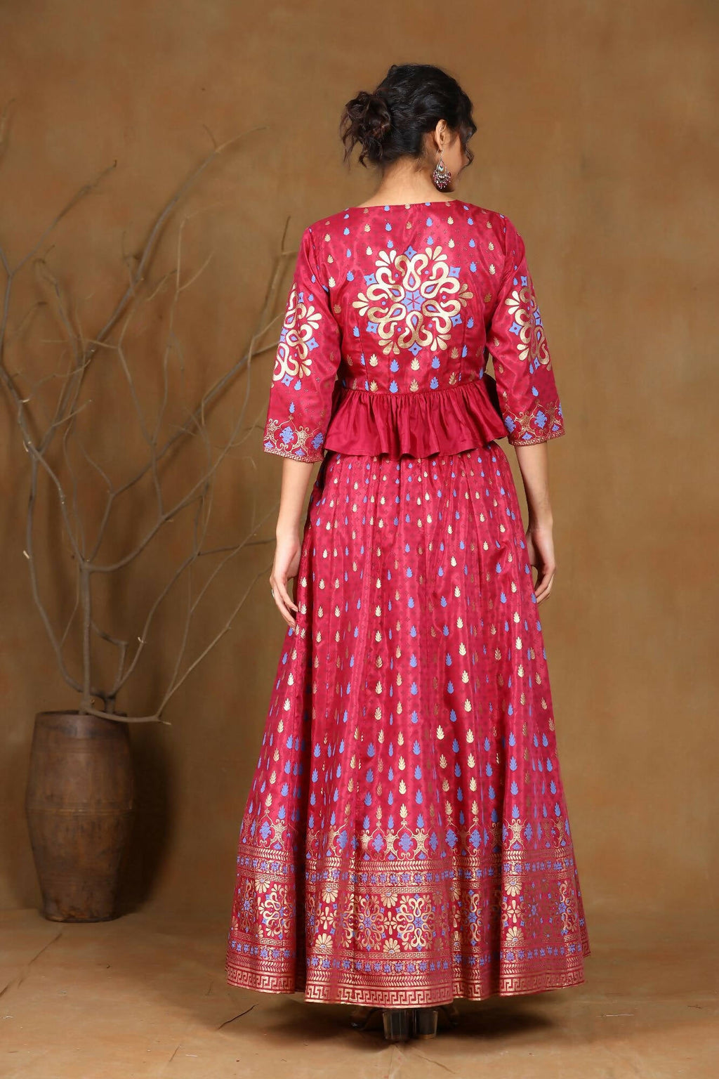 Juniper Women Burgundy Shantoon Printed Flared Lehenga Choli Sets - Distacart