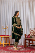 Joban Fashion Green Velvet Sequence Embroidery Work Kurta Set - Distacart