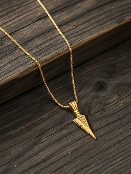 NVR Men's Arrow Shaped Gold Plated Pendant with Chain