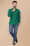 Mens Green Viscose Foil Print Kurta - Mahotsav