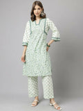 FIORRA Women's Sea Green Cotton A-Line Kurta Set