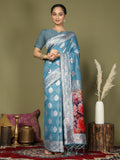 Shree Shyam Fashion Linen Cotton Sky Blue Saree - Distacart