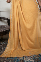 Morchari Yellow Pure Chiffon Hand Embroidery Saree And Stitched Blouse - Distacart