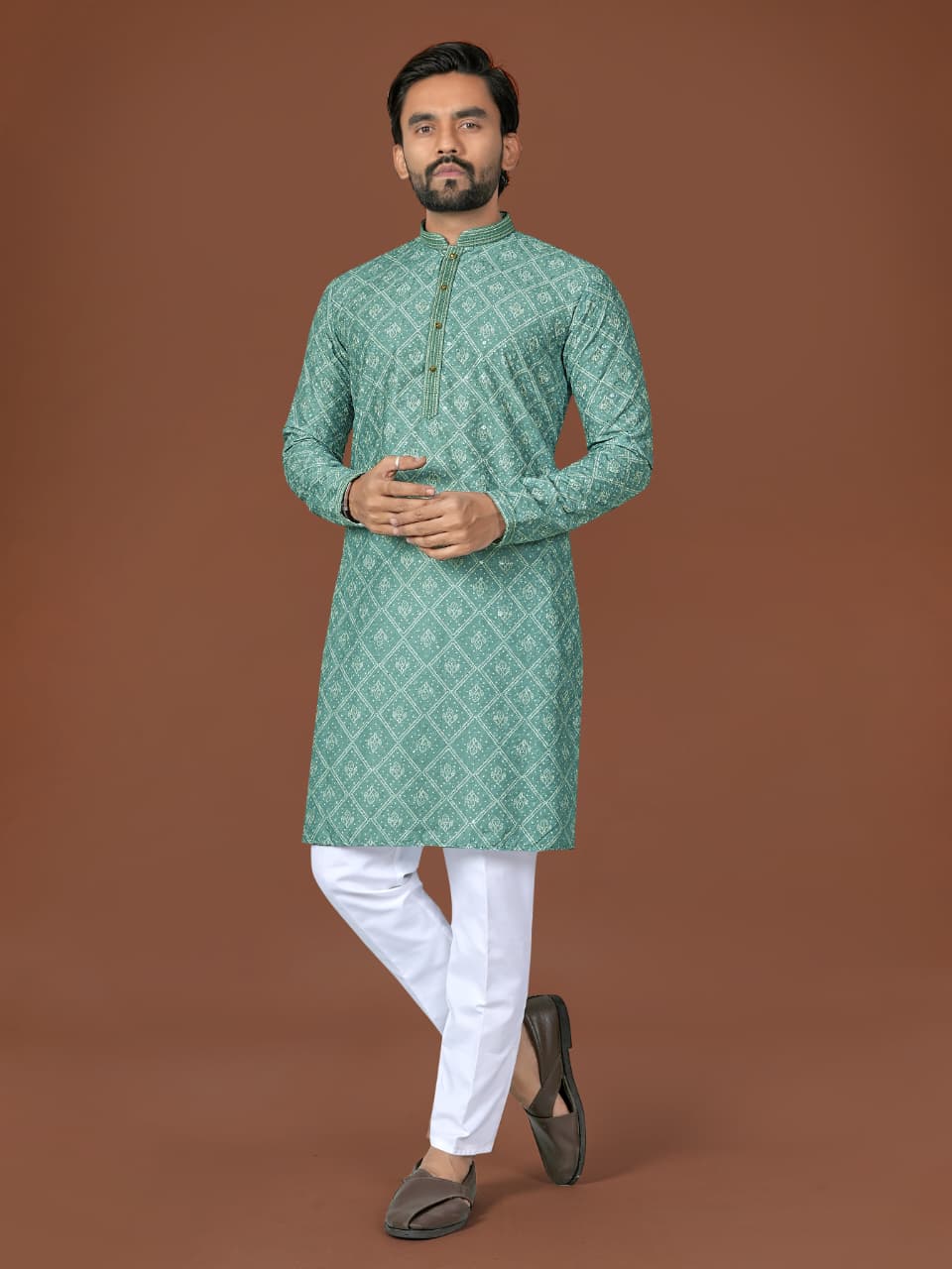 Anaita Sea Green Lucknowi Silk Straight Kurta