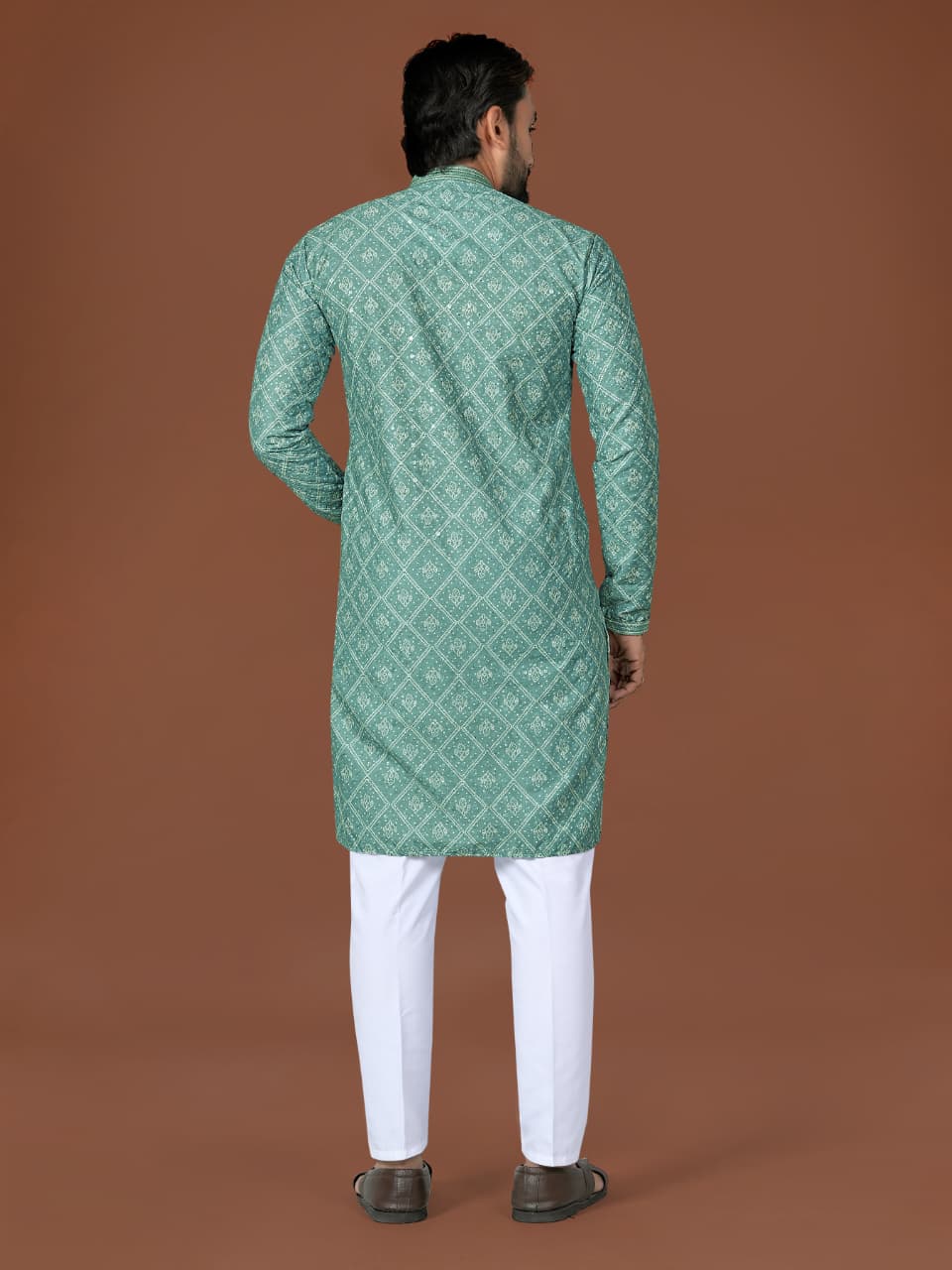 Anaita Sea Green Lucknowi Silk Straight Kurta