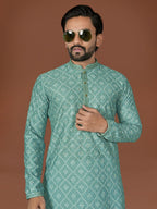 Anaita Sea Green Lucknowi Silk Straight Kurta