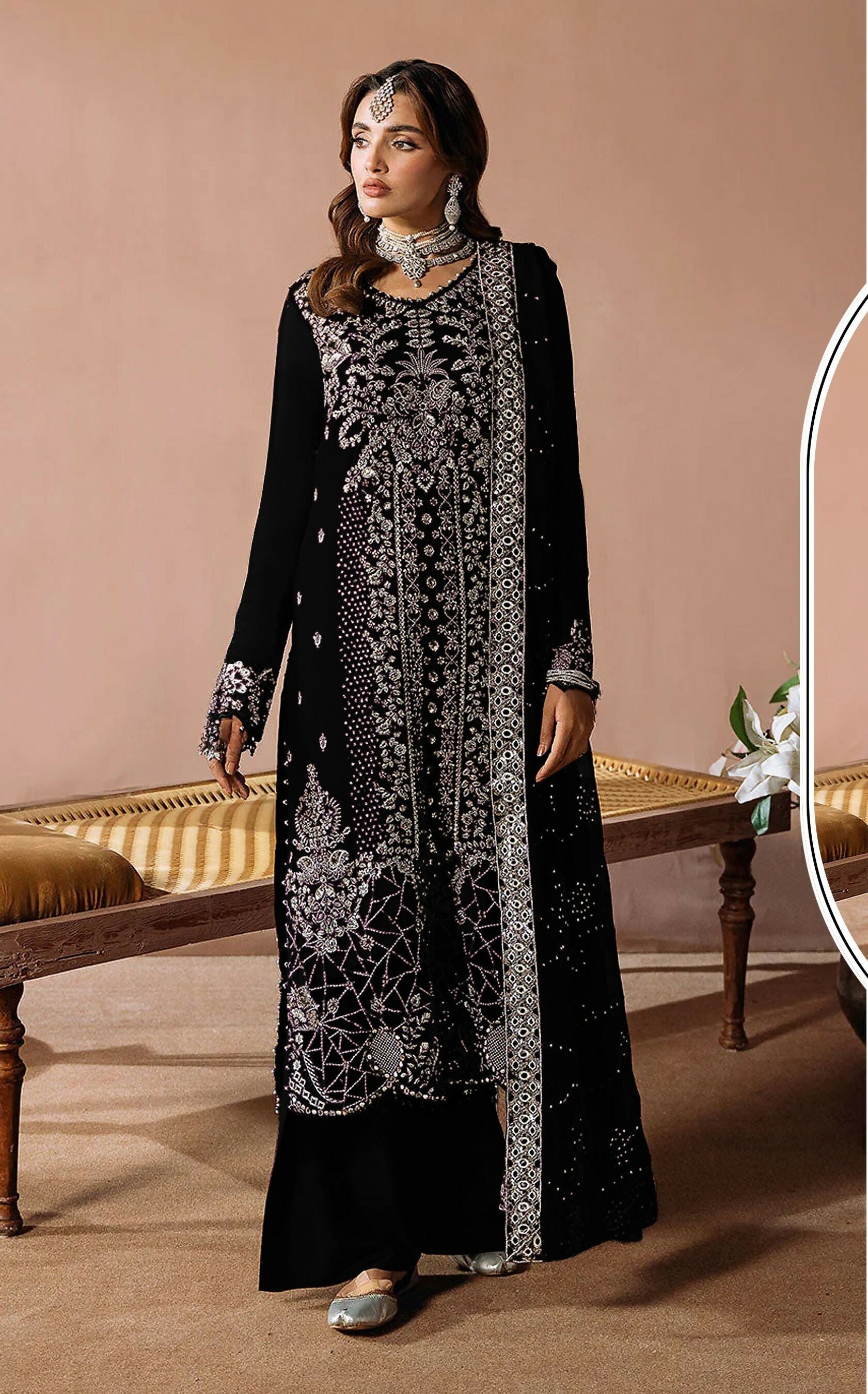Anaita Black Velvet Suit with Embroidery Sequence Work - Distacart