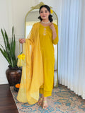 The52 Yellow Women's Beautiful Embroidered Rayon Fabric with Straight Kurta, Pant and Dupatta Set - Distacart