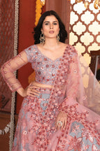Eilara Grey And Peach Mulberry Silk Lehenga With Thread Sequins Embroidery Work