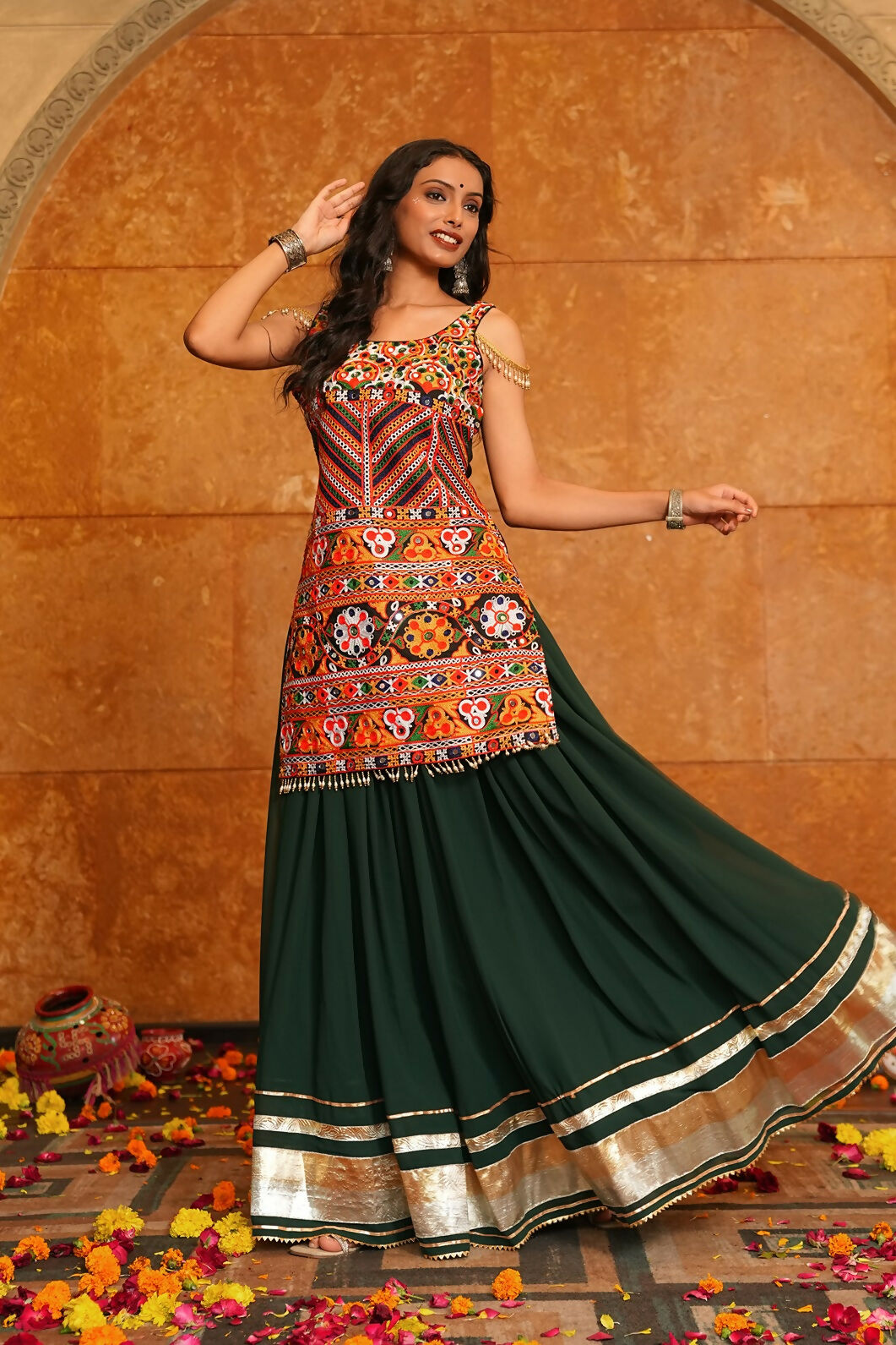 AI Fashion Green Georgette Designer Navratri Wear Lehenga Choli Collection