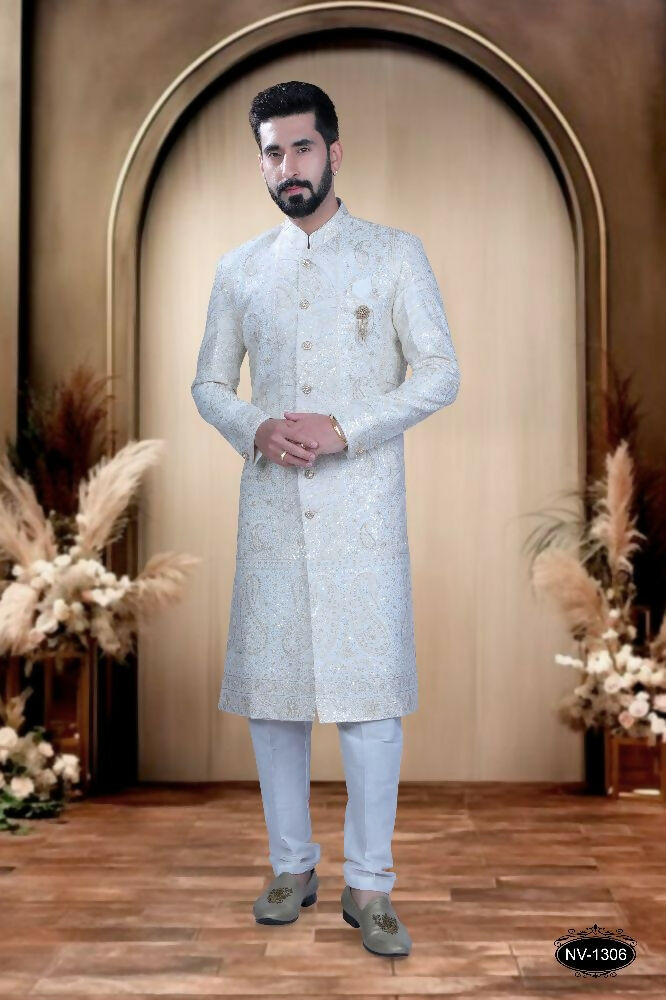 Joban Fashion Men's White Base Silk Kurta with Pyjama