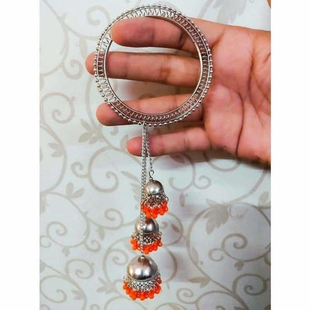 MS Fashion India Silver Color Latkan Jhumka Bangles With Orange Pearls