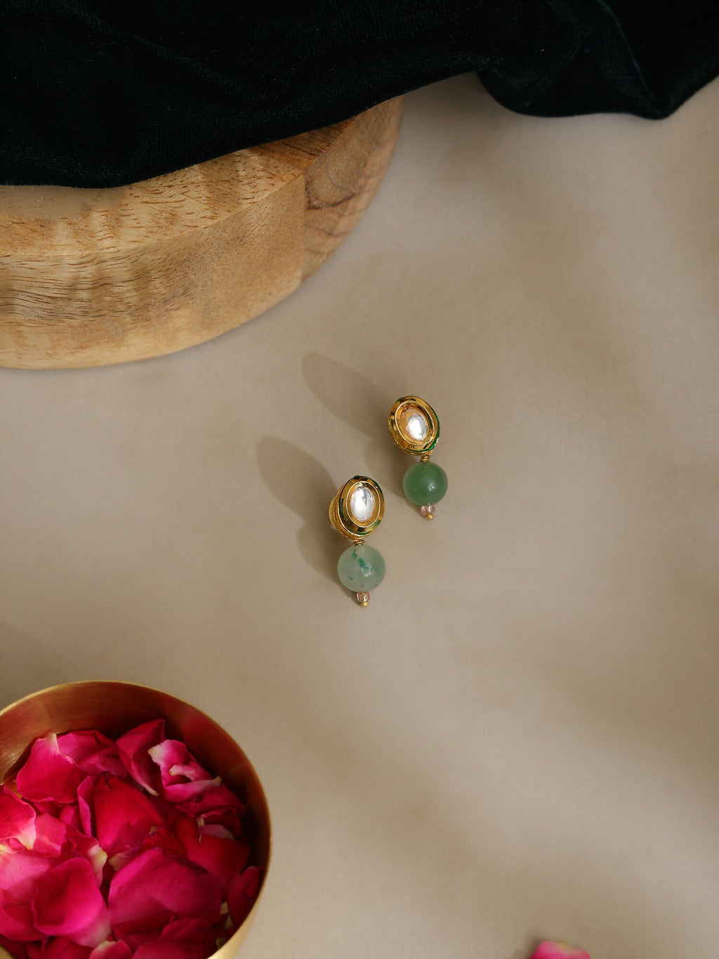 Ruby Raang Green Aventurine Kundan Studs - Distacart