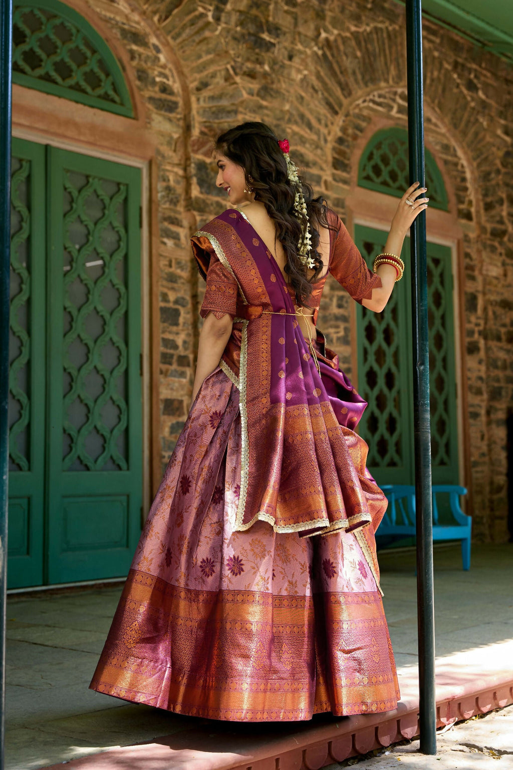 Vastranavya Traditional Jacquard Silk Zari Weaving Silk Lehenga Choli - Purple