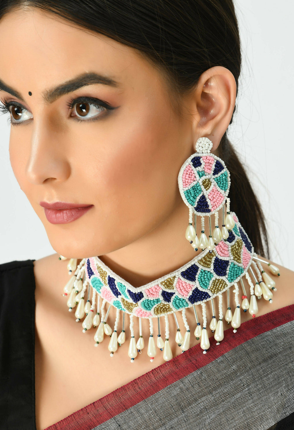 Mominos Fashion Johar Kamal Handicraft Multi Pearls Necklace with Earrings For Women - Distacart
