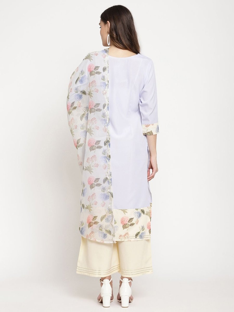 Ahalyaa Women's Powder Blue Crepe Kurta Palazzo Set With Dupatta