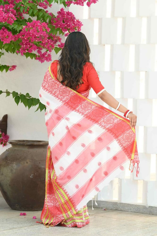 Beatitude White Cotton Handloom Jamdani Saree