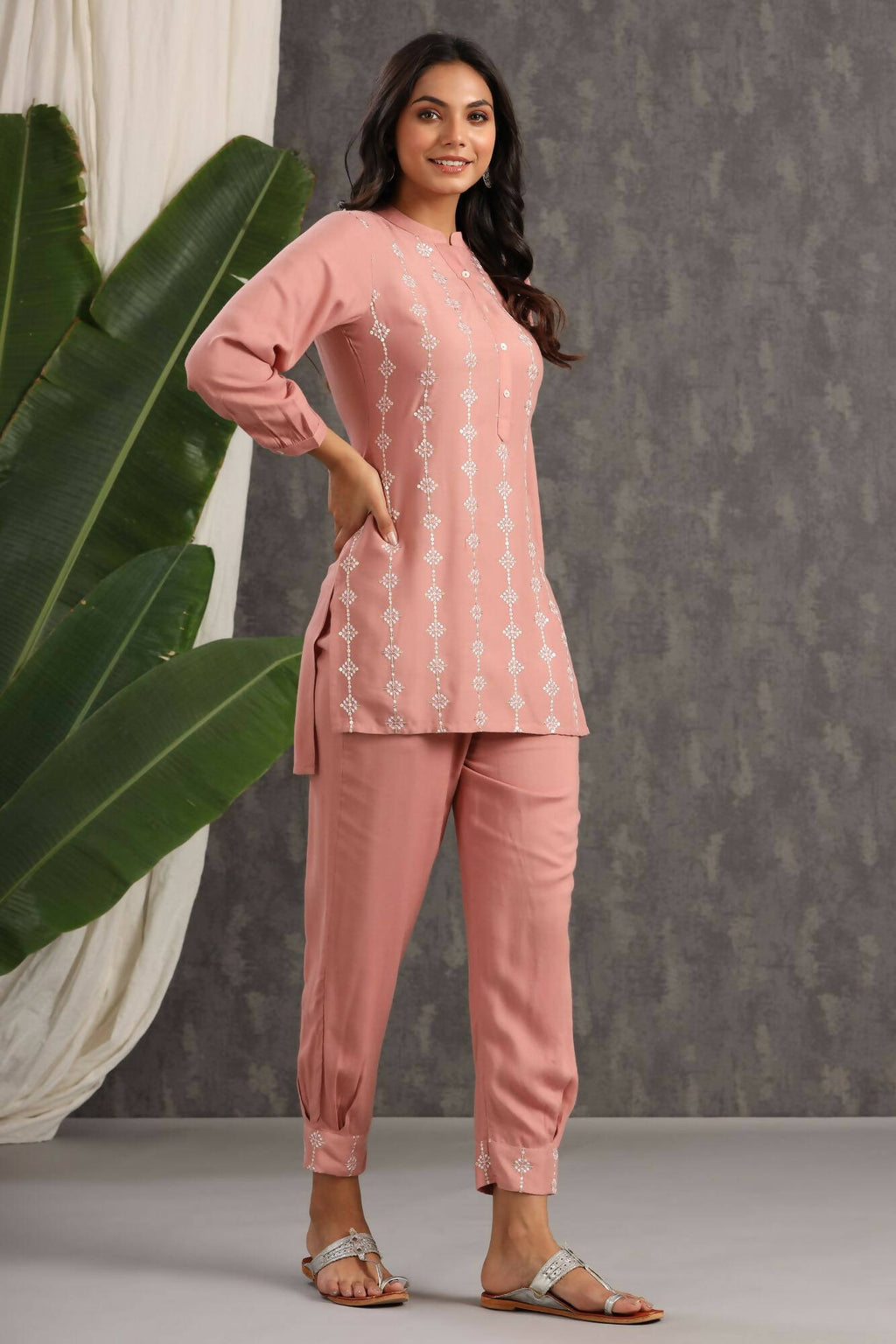 Juniper Women Onionpink Rayon Embroidered Straight Kurta Sets - Distacart