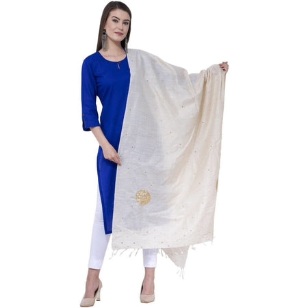 A R Silk Women's Zari Embroidery Pure Tussar Silk Light Golden Dupattas and Chunnis