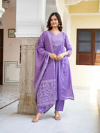 The52 Women's Beautiful Cotton Fabric Embroidery Work Straight Kurta Pant and Dupatta Set - Distacart