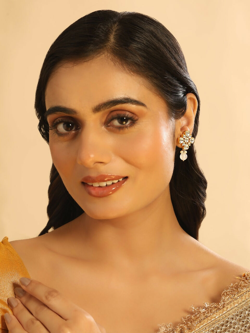 Nuyug 22K Gold Plated Kundan Paradise Stud Earrings - Distacart