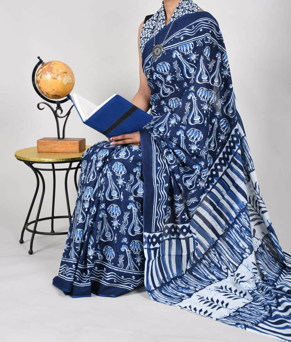 Exclusive Collection Blue Multi Beautiful Mulmul Cotton Saree