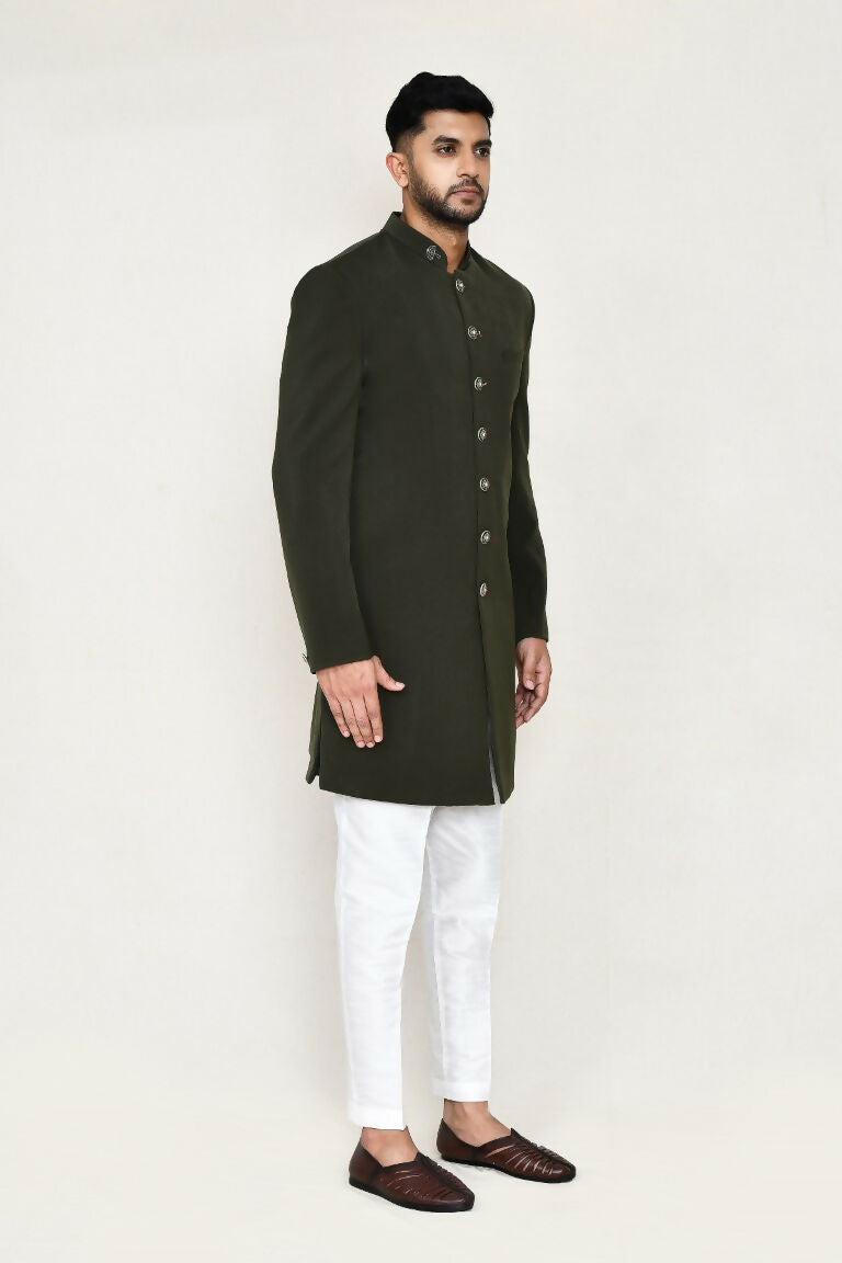 Joban Fashion Green Colored Terry Rayon Fabric Indo Western With Straight Fit Pant