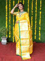 Jyoti Fashion Women's Yellow Soft Handloom Silk Zari Woven Saree with Blouse