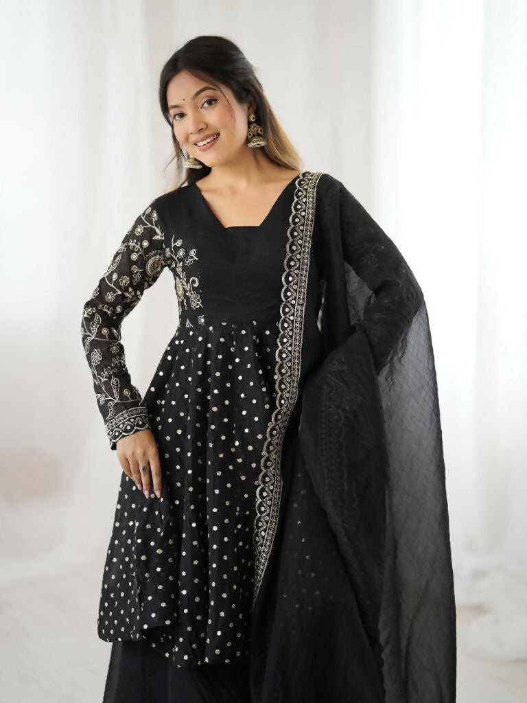 Teeya Creation Black Color Embroidery Work Wedding Wear Salwar Suit - Distacart