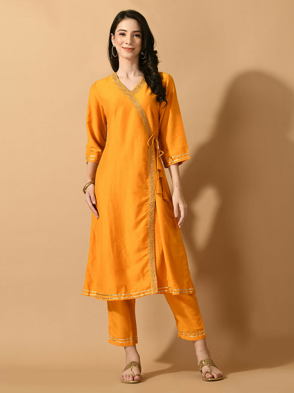 Myshka Women's Yellow Solid Party Kurta Sets