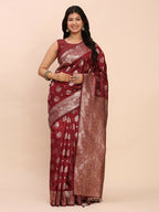 Shree Shyam Fashion Banarasi Silk Maroon Saree - Distacart