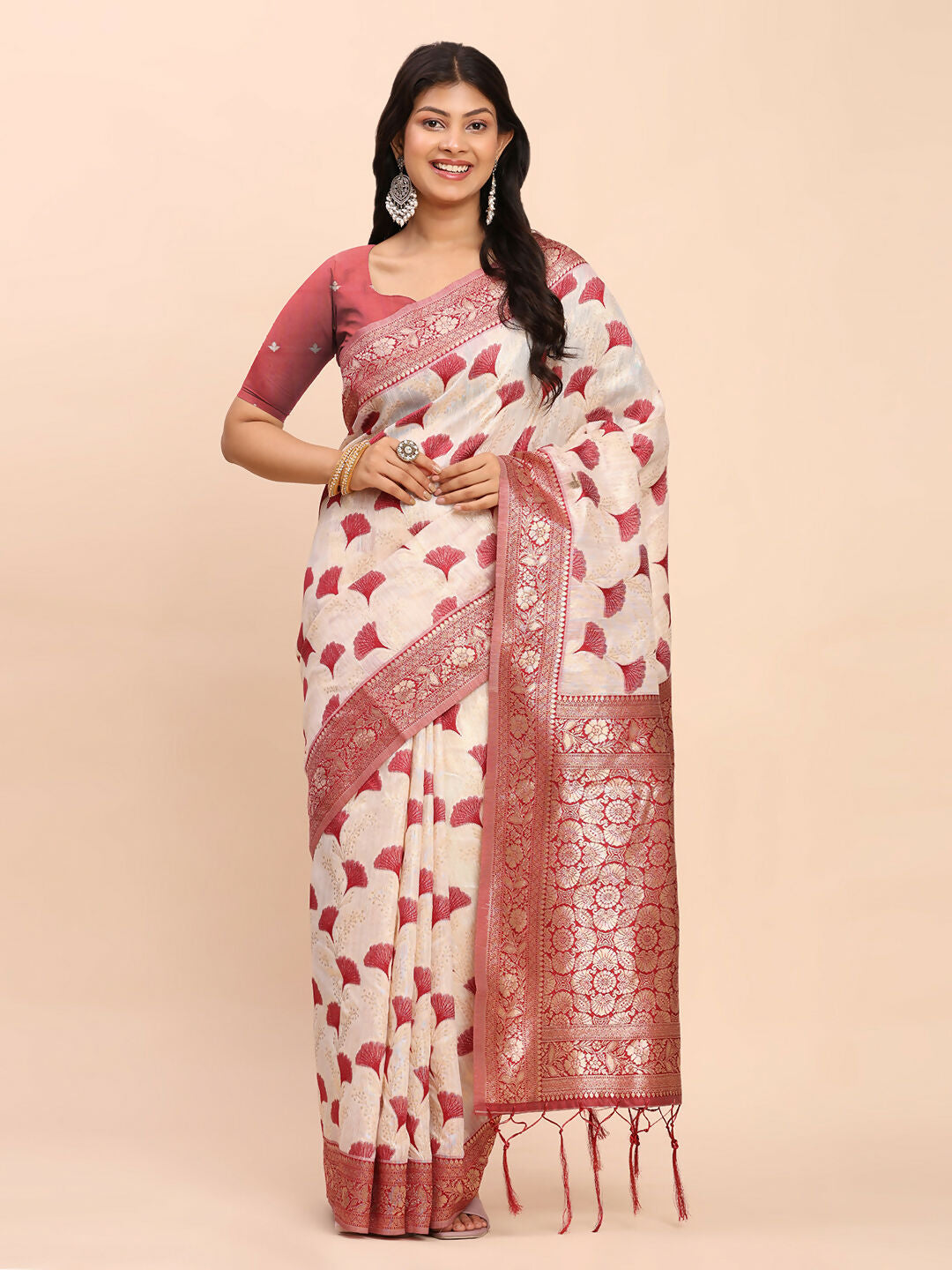 Shree Shyam Fashion Linen Cotton Maroon Saree - Distacart