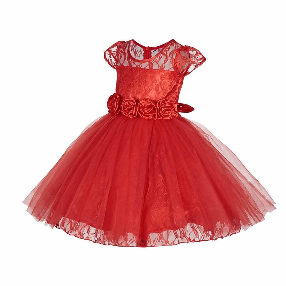Asmaani Baby Girl's Red Color Satin A-Line Frock (As-Dress-22131)