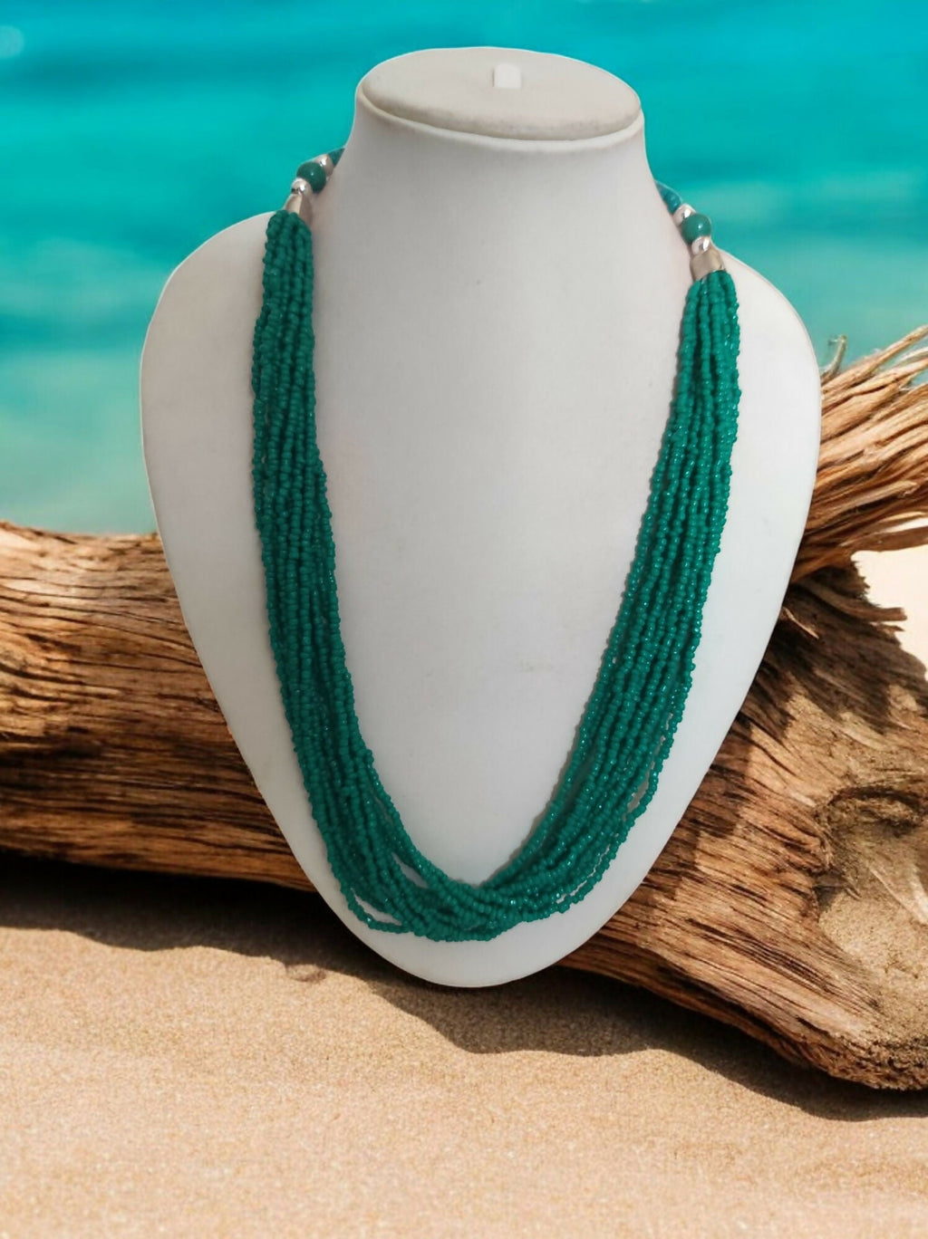 Inhanns Bloom Handmade Beaded Only Necklace - 12 Layers - Sea Green Necklace