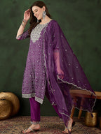 Sangria Bandhani Printed Straight Kurta, Trouser & Dupatta Set