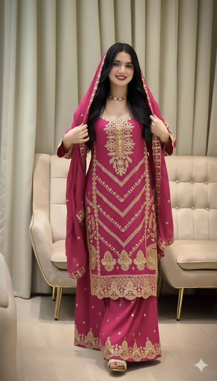 Teeya Creation Rani Color Chinon Silk Party Wear Trending Palazzo Set - Distacart