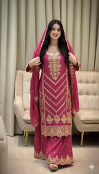 Teeya Creation Rani Color Chinon Silk Party Wear Trending Palazzo Set - Distacart