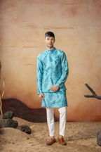 Breezy Leaves Print Cotton Nehru Jacket Set by Hilo Design