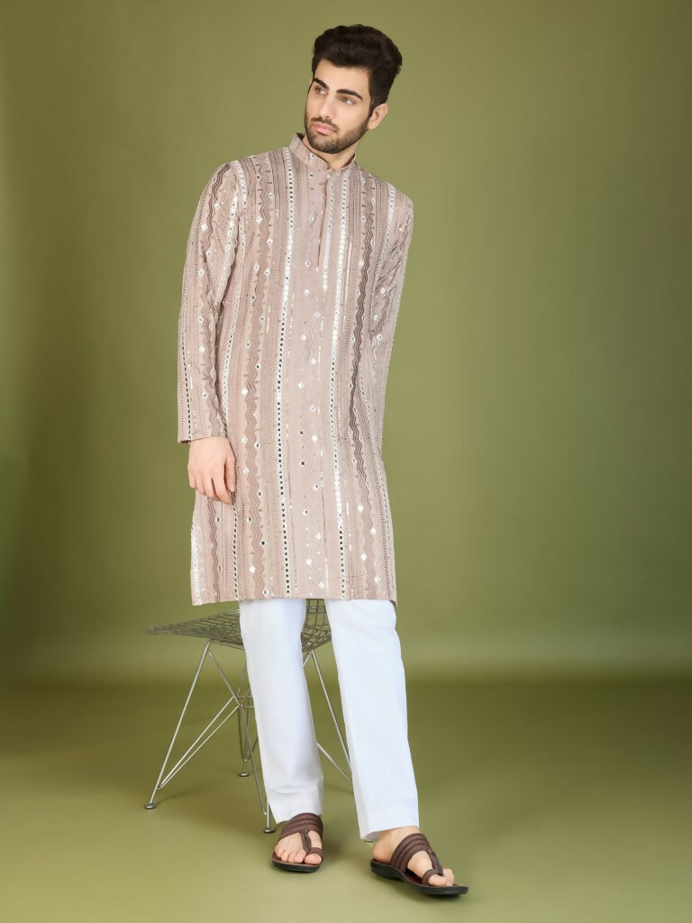 Vastranavya Ivory Exclusive Festival Wear Pure Viscose Rayon Sequence & Foil Mirror Heavy Embroidered Work Kurta