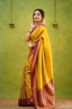 DEIANA'S Beautiful Designer Golden zari Soft Lichi Silk Saree - Yellow