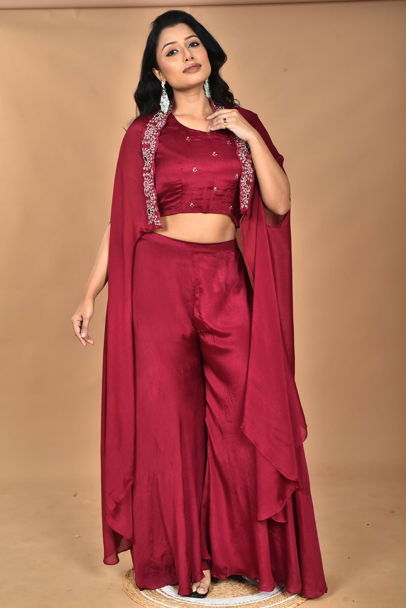 Morchari Women And Hand Embroidery Palazzo Set-Magenta